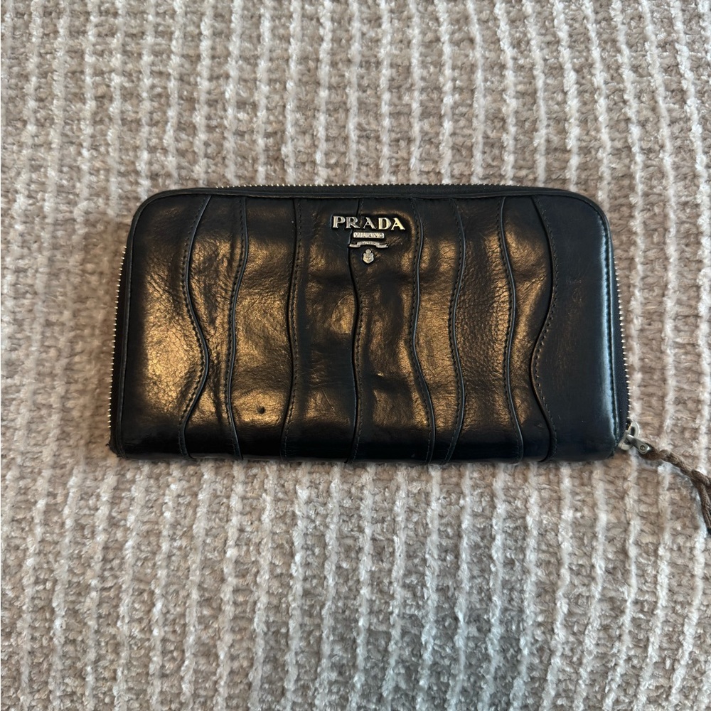 Prada Black Textured Leather Wallet